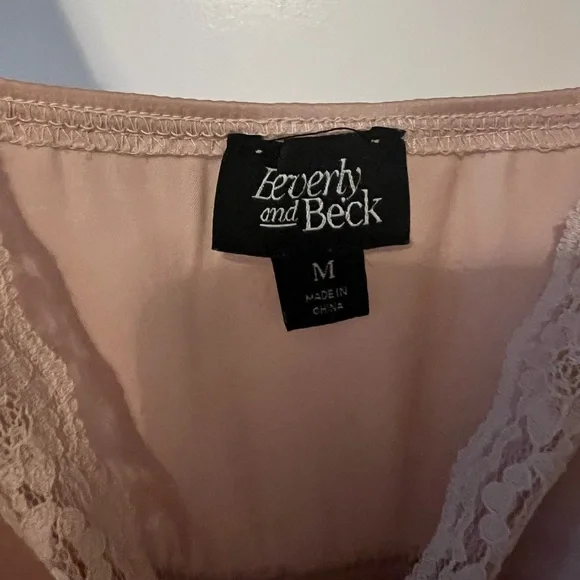 Beverly and Beck Satin Lace Trim V-Neck Midi Dress - Picture 4 of 6